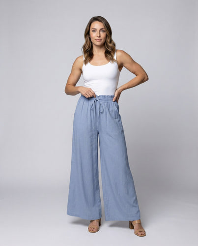 Damen luftige Palazzo-Hose mit elastischem Bund und Seitentaschen