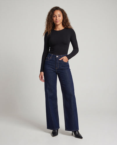 Damen Hochtaillierte ultraweit geschnittene Long‑Palazzo-Jeans aus Stretch-Denim mit Five‑Pocket Nord Taschen