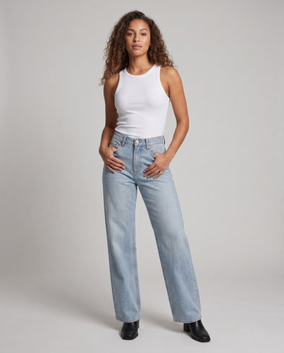 Damen Palazzo-Jeans aus Denim mit hohem Bund und extra weitem Bein Nord Taschen