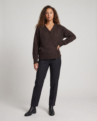 Damen Oversize-Cardigan aus grobem Strick mit V‑Ausschnitt und Knopfleiste Nord Taschen
