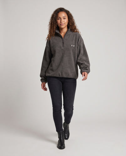 Damen Oversize-Fleecepullover mit halbem Reißverschluss und hohem Stehkragen Nord Taschen