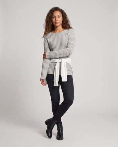 Damen Oversize‑Gerippter Baumwollmix‑Strickpullover mit U‑Boot‑Ausschnitt Nord Taschen