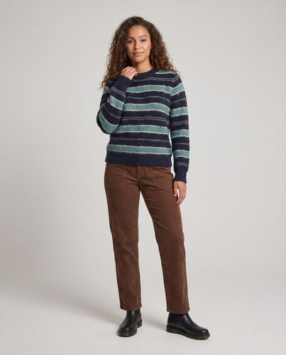 Damen Oversize gestreifter Feinstrickpullover mit Rundhalsausschnitt, überschnittenen Schultern und relaxed Fit Nord Taschen