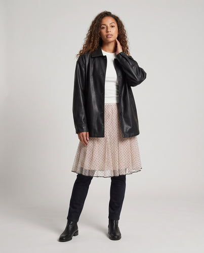 Damen Oversize Lederoptik Boxy‑Jacke mit Hemdkragen Nord Taschen