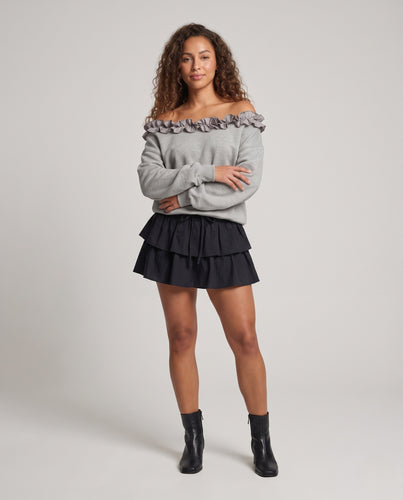 Damen Oversize Off-Shoulder Sweatshirt mit gerafftem Rüschenkragen Nord Taschen