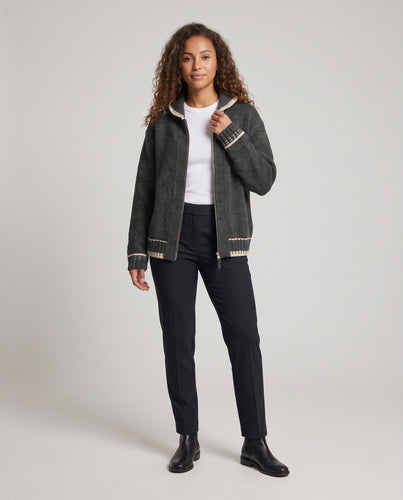 Damen Oversize Strickjacke mit Kapuze, Reißverschluss und kontrastierenden Bündchen Nord Taschen