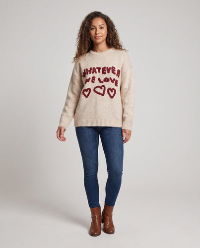 Damen Oversize-Strickpullover mit grafischer Herz‑Intarsie und geripptem Saum Nord Taschen