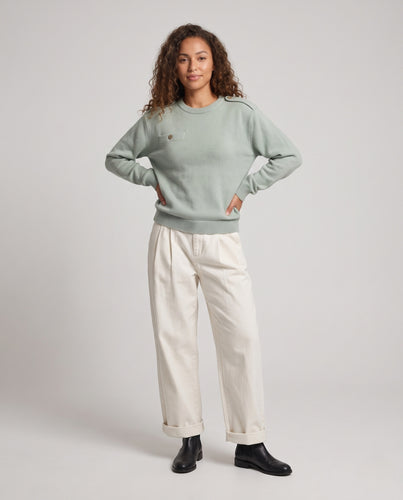 Damen Oversize-Strickpullover mit Rundhals, überschnittenen Schultern und Brusttasche Nord Taschen