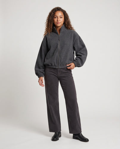 Damen Oversize-Sweatshirt mit halbem Reißverschluss, Stehkragen und elastischem Bund Nord Taschen