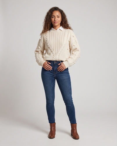 Damen Oversize Zopfstrickpullover mit Bobble‑Applikation Nord Taschen
