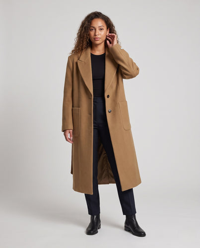 Damen Oversized Wolloptik-Mantel mit Schalkragen und aufgesetzten Taschen Nord Taschen