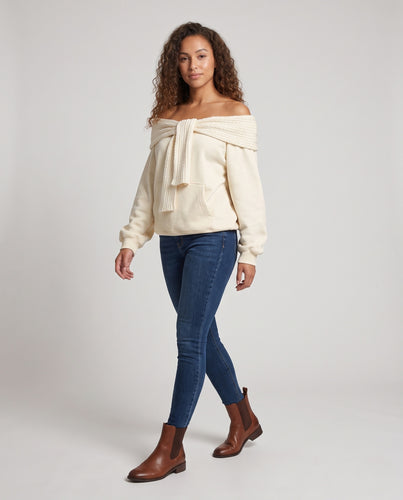 Damen Schulterfreier Strickbolero mit Wickelfront und extraweiten Ärmeln Nord Taschen