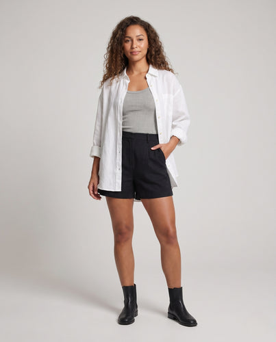 Damen Sommerliche Crinkle-Longline-Hemdbluse aus Leinenblend mit halbtransparenter Struktur Nord Taschen