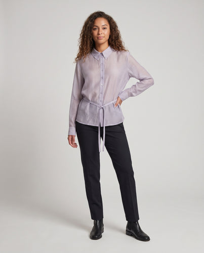 Damen Transparentes Chiffon-Hemdbluse mit klassischem Kentkragen und lockerer Passform Nord Taschen