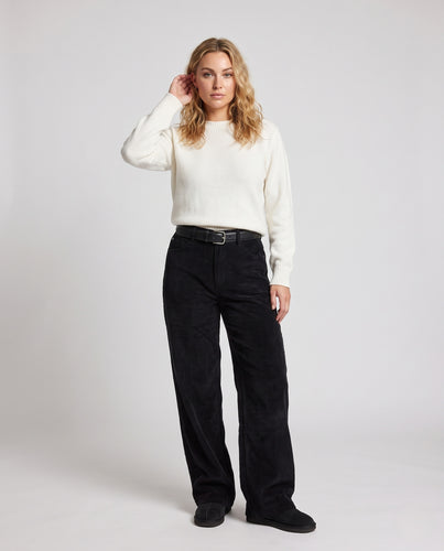 Damen weiche hochtaillierte Cordhose mit weitem Bein Nord Taschen