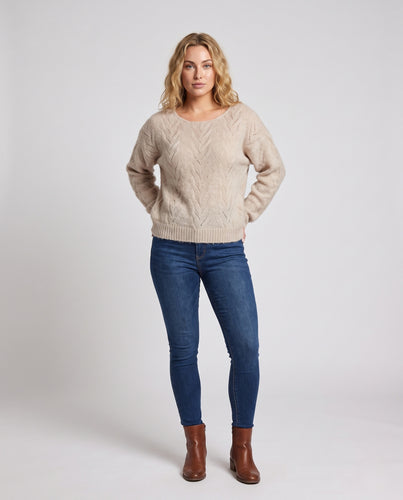 Damen Weicher Mohair‑Blend Oversize‑Pullover mit weitem Rundhalsausschnitt Nord Taschen