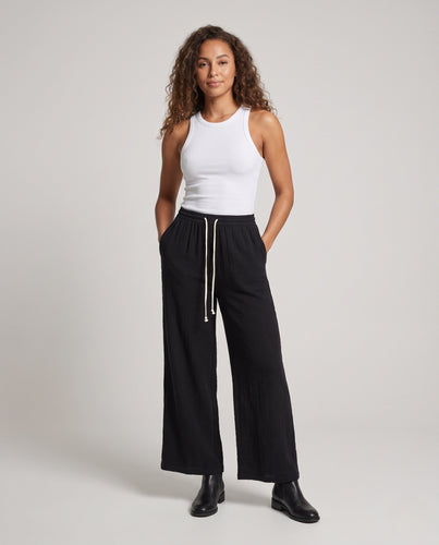 Damen Weite Leinenoptik-Loungehose mit Elastikbund und Kordelzug Nord Taschen