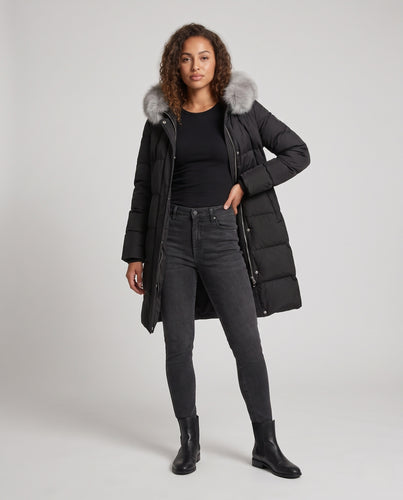 Damen Winterparka mit abnehmbarem Kunstfellkragen und taillierter Steppoptik Nord Taschen