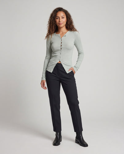 Damen Feiner Rippstrick-Cardigan mit gewellter Knopfleiste und schmaler Silhouette Nord Taschen