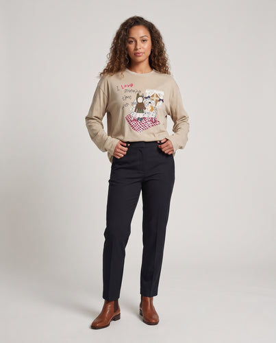 Damen Oversize-Langarmshirt mit verspielt-illustrativem Frontprint und Rundhalsausschnitt Nord Taschen