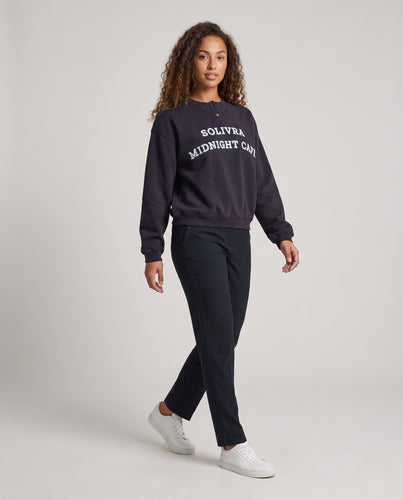 Damen Oversized Sweatshirt mit Henley-Knopfleiste und College-Print Nord Taschen