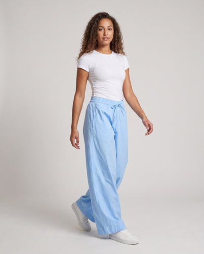 Damen Weit geschnittene Tunnelzug-Hose mit hoher Leibhöhe und legerem Baumwollgewebe Nord Taschen
