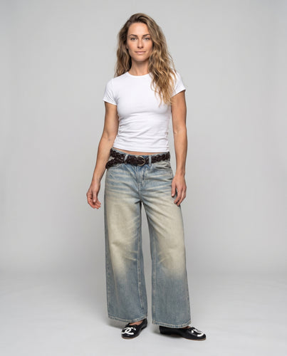 Damen Weitgeschnittene Cropped Denim-Jeans mit Vintage-Waschung Nord Taschen