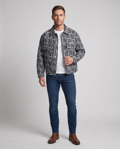 Herren Boxy-Denimjacke mit Allover‑Logoprint, Brustklappen und verstellbarem Saum Nord Taschen
