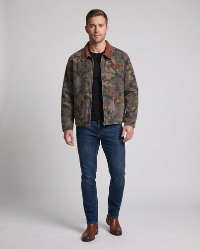 Herren Camouflage-Denimjacke im Utility‑Stil mit Reißverschluss und verstellbarem Saum Nord Taschen