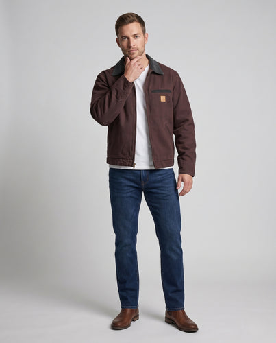 Herren Cordkragen-Canvasjacke mit Reißverschluss, Cordmanschetten und aufgesetzter Brustpatte Nord Taschen