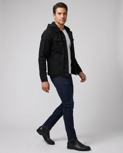 Herren Denim-Truckerjacke mit abnehmbarer Jersey-Kapuze und geradem Schnitt Nord Taschen