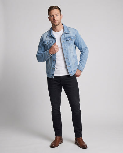 Herren Denimjacke mit Used-Effekten und klassischer Knopfleiste Nord Taschen
