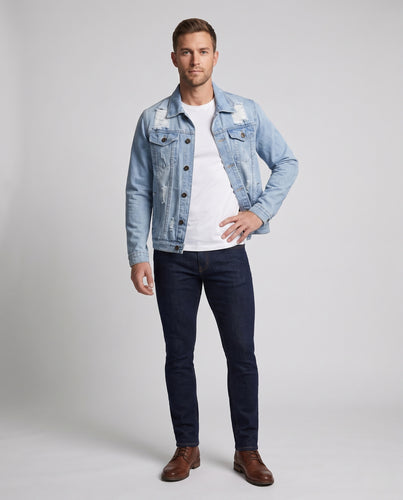 Herren Distressed Denimjacke im Overshirt‑Schnitt mit Brusttaschen Nord Taschen
