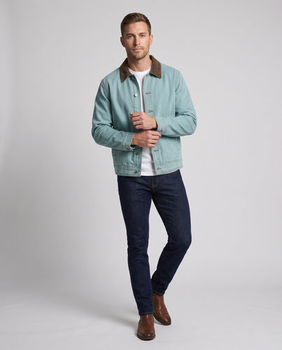 Herren Entspannte Denimjacke mit Kordkragen und Metall‑Druckknöpfen Nord Taschen