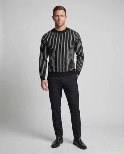 Herren Feinstrick-Pullover mit vertikalen Kontraststreifen und Oversize-Silhouette Nord Taschen