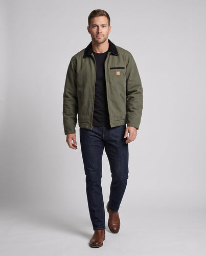 Herren Gefütterte Canvas-Workerjacke mit Cordkragen und Reißverschluss Nord Taschen