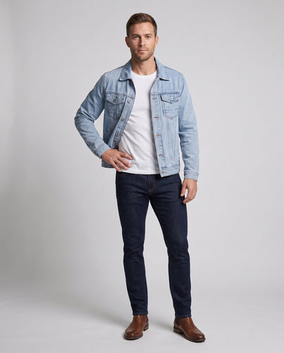 Herren Jeans-Workerjacke aus Baumwollmix mit doppelten Brustpatten, geradem Schnitt und robusten Ziernähten Nord Taschen