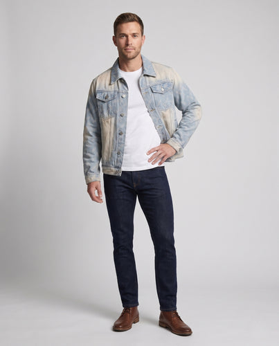 Herren Jeansjacke im Used-Gradient mit geometrischem Logo-Allover und Drop-Shoulder Nord Taschen
