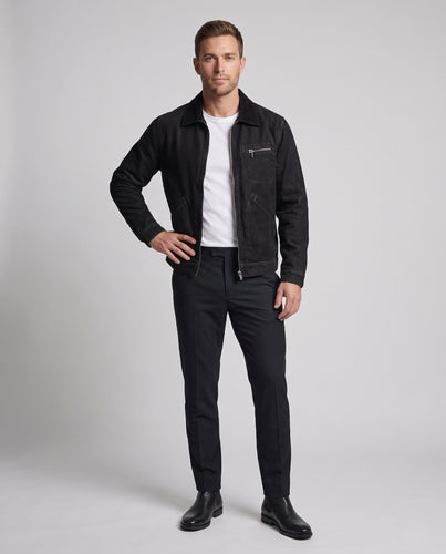 Herren Jeansjacke im Workwear‑Look mit Reißverschluss und Cordkragen Nord Taschen