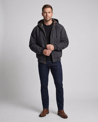 Herren Kapuzen-Bomberjacke aus Canvas mit kariertem Thermofutter und elastischen Bündchen Nord Taschen