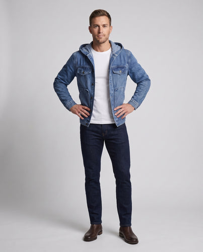 Herren Kapuzen-Denimjacke im Trucker‑Look mit aufgesetzten Fronttaschen Nord Taschen