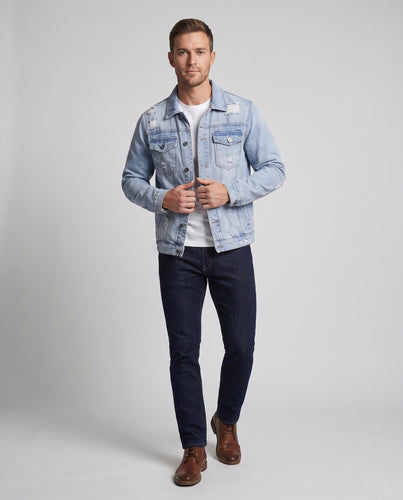 Herren Leichte Destroyed-Denim Truckerjacke aus Baumwollmix mit legerer Passform Nord Taschen
