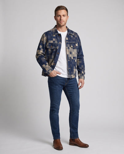 Herren Pixel-Karo Denim-Truckerjacke aus Baumwolle Nord Taschen