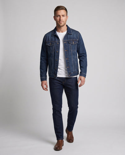 Herren Robuste Worker-Denimjacke mit aufgesetzten Klappentaschen, geradem Schnitt und leichter Stretchnote Nord Taschen