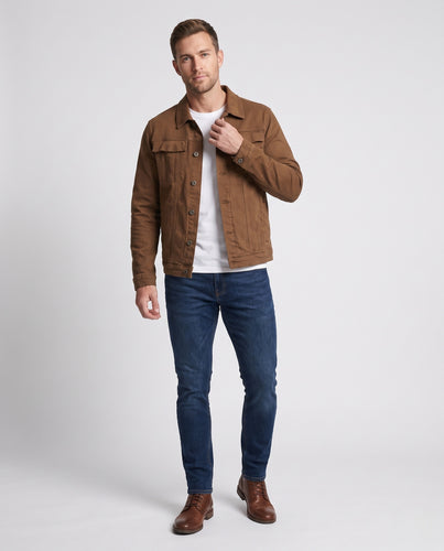 Herren Slim‑Fit Baumwoll‑Stretch Truckerjacke mit Pattentaschen und Clean‑Utility‑Schnitt Nord Taschen