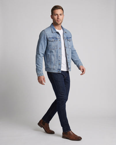 Herren Slim-Fit Denim-Truckerjacke mit strukturierten Brusttaschen und leichter Stonewash-Optik Nord Taschen