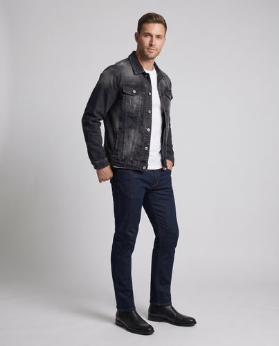 Herren Trucker-Denimjacke mit Stretchanteil, leichter Used‑Optik und Brustpatten Nord Taschen