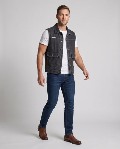 Herren Utility-Denimweste mit aufgesetzten Pattentaschen und verstellbarem Bund Nord Taschen