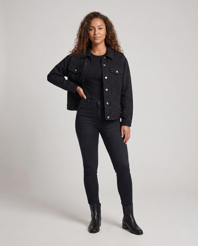 Unisex Oversized-Denimjacke mit Allover-Speckle‑Muster und Metall‑Druckknopfleiste Nord Taschen