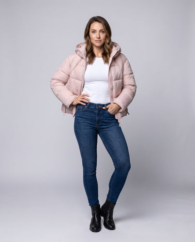 Damen Kurzjacke wattierte Bomber-Optik mit extra hohem Kragen und Kapuze Nord Taschen